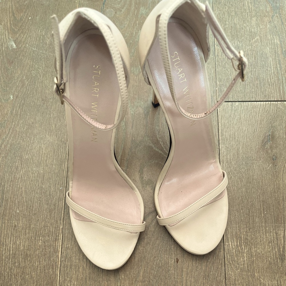 Stuart Weitzman Nudistsong Sandal heels in Adobe beige | Size 9